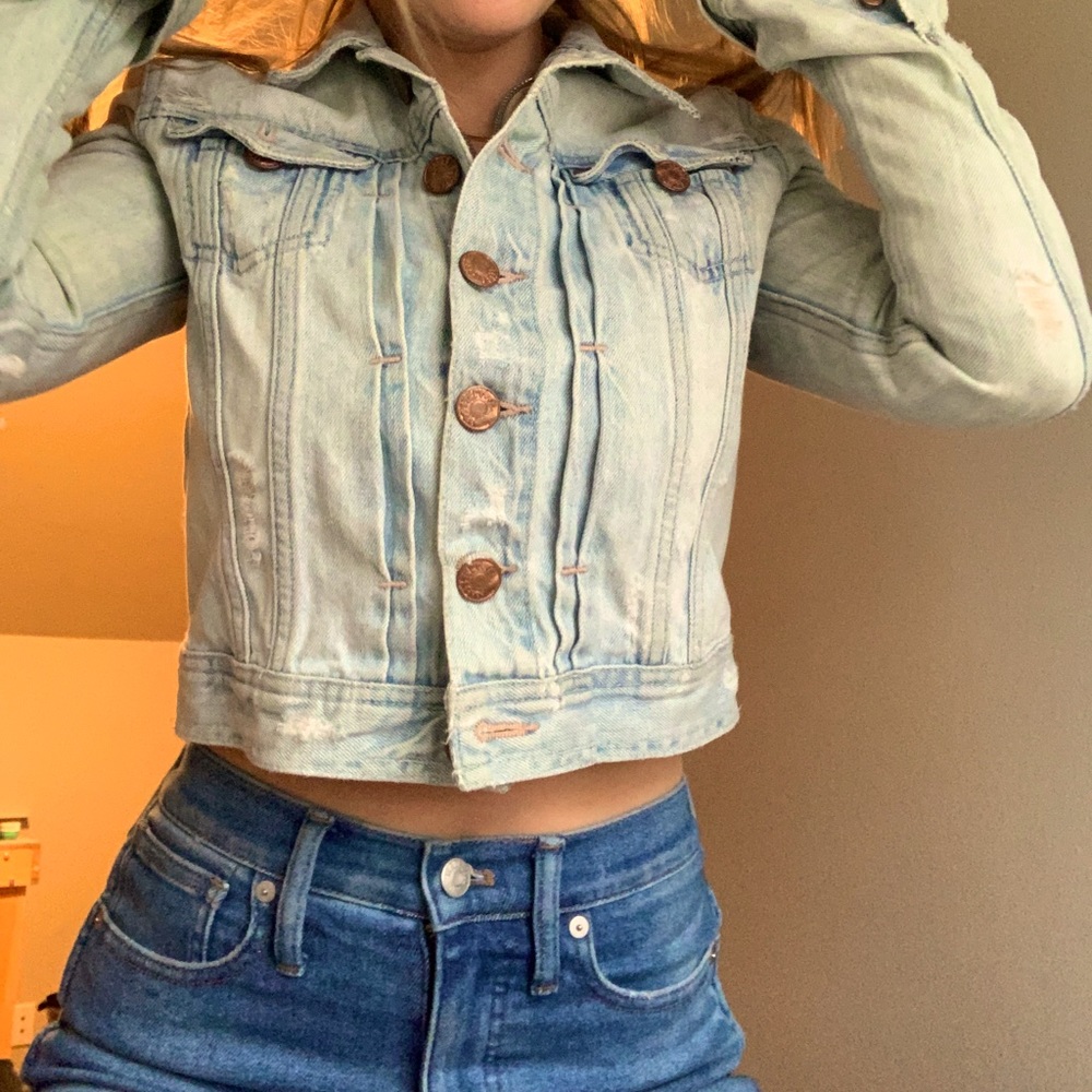 Distressed Denim Jacket. Size XS